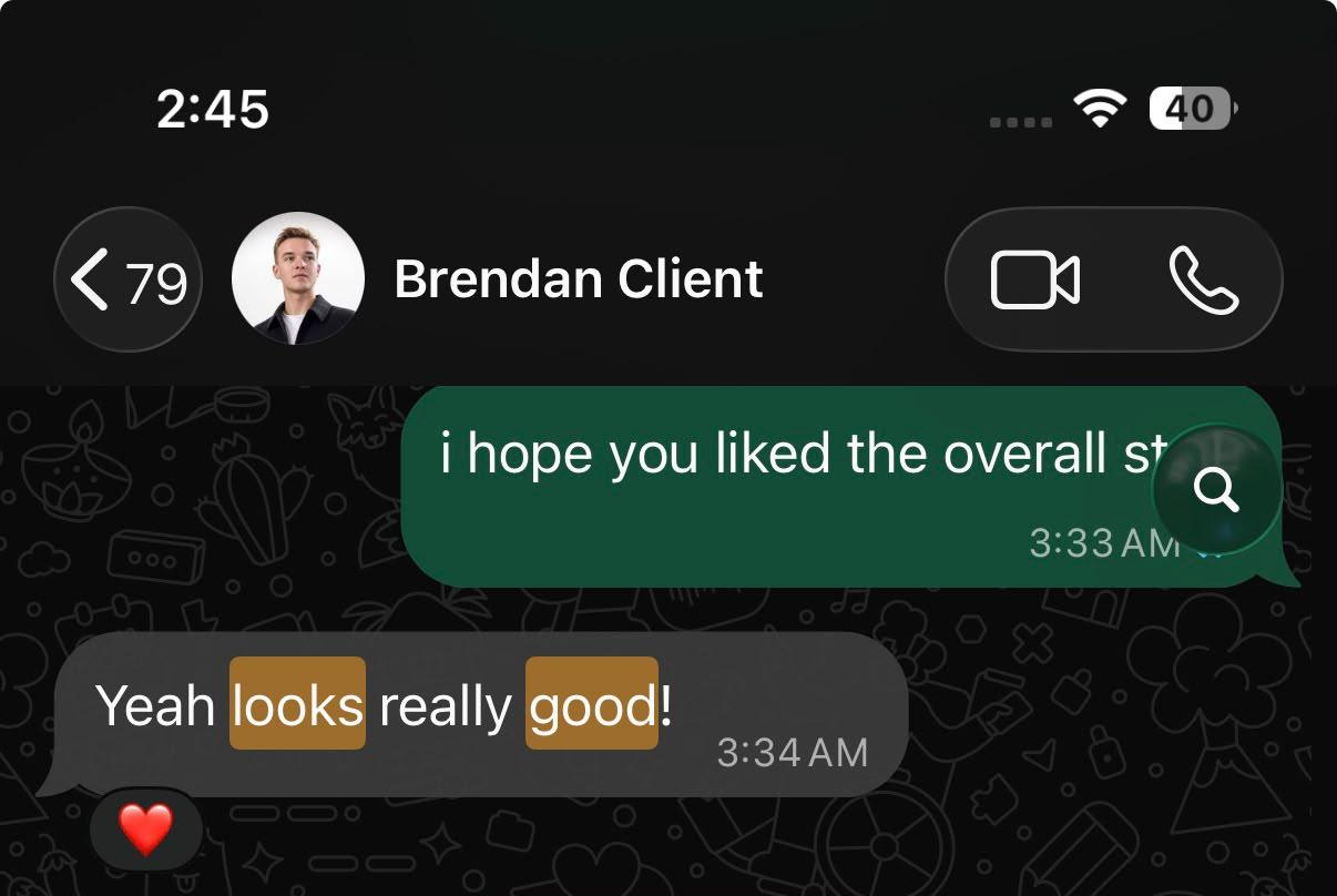Original feedback screenshot from Brendan