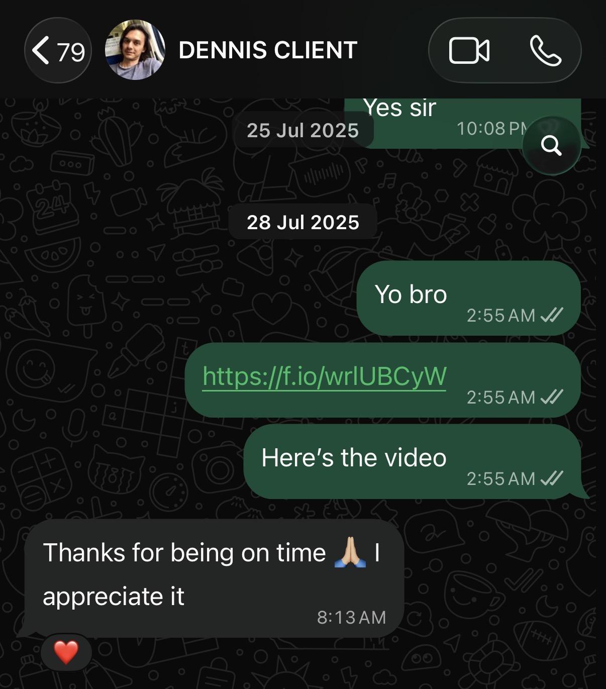 Original feedback screenshot from Dennis