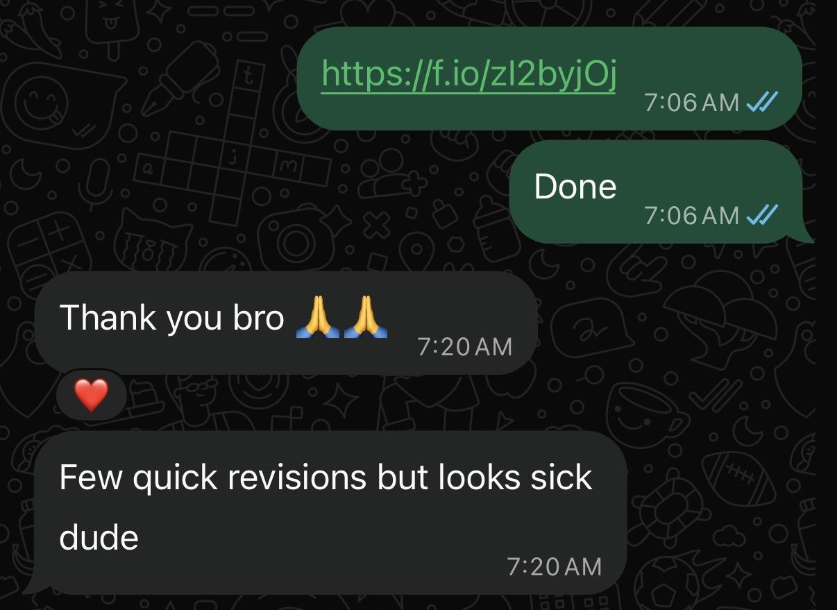 Original feedback screenshot from Client edit feedback