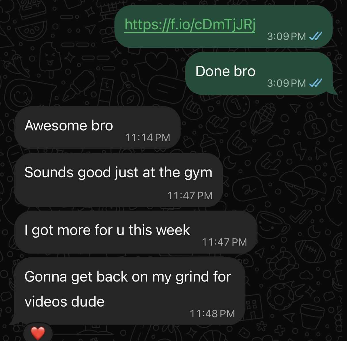 Original feedback screenshot from Client project feedback