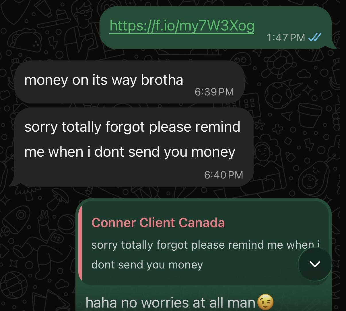 Original feedback screenshot from Conner
