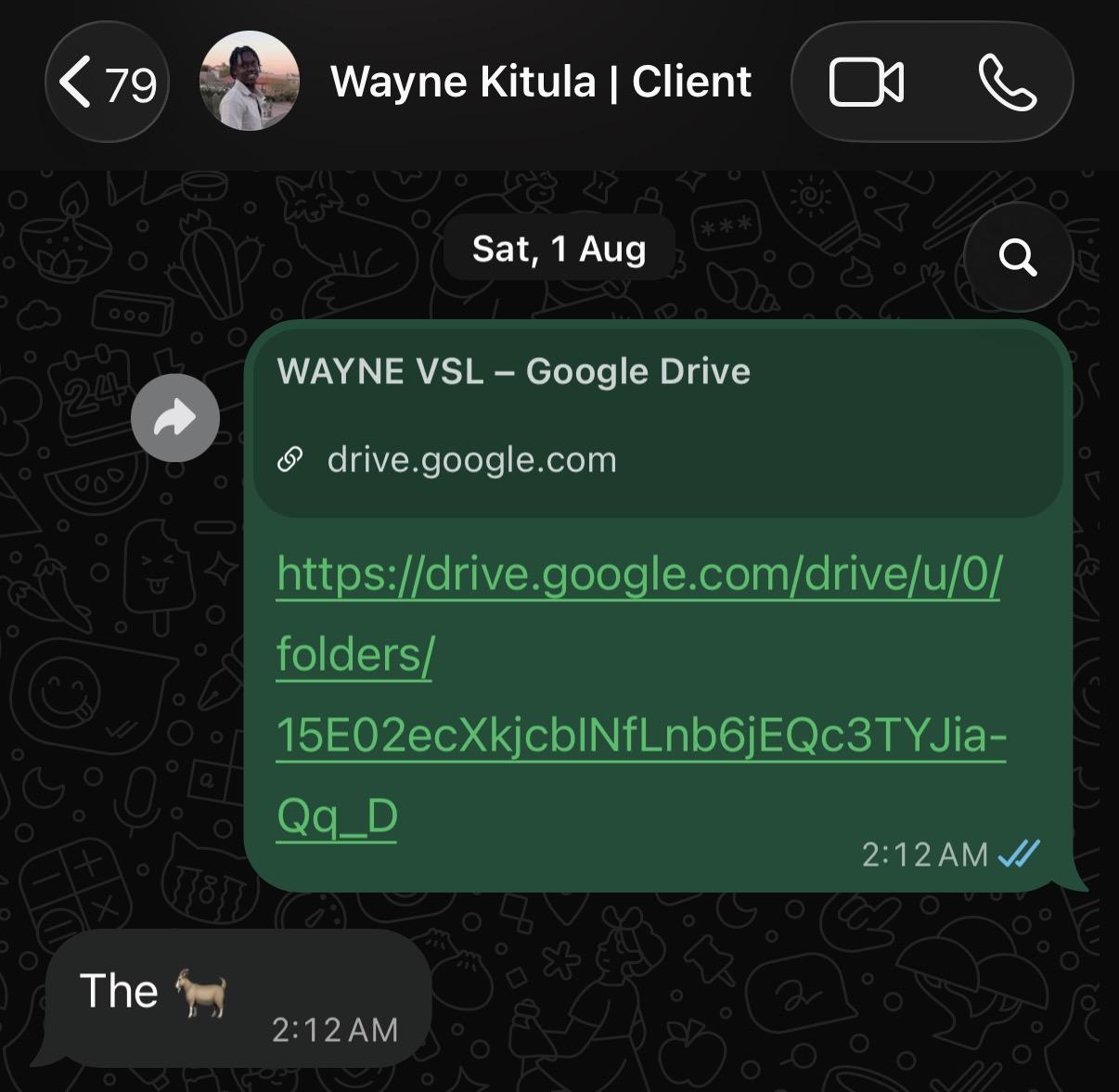 Original feedback screenshot from Wayne Kitula