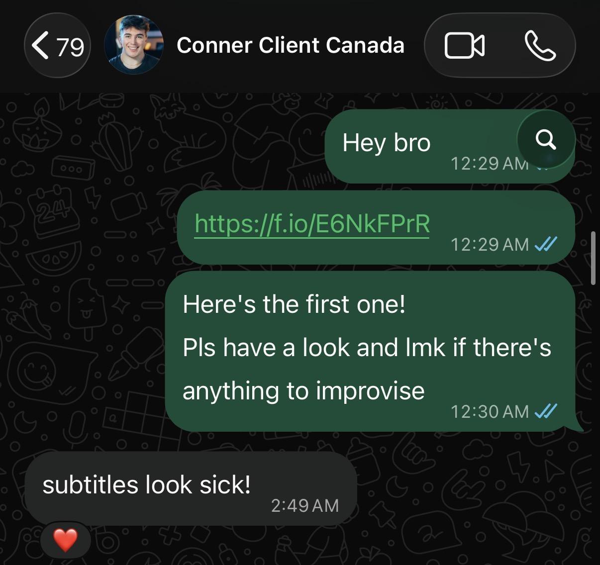 Original feedback screenshot from Conner
